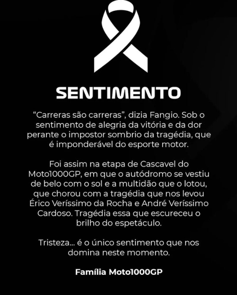 Pilotos morrem depois de acidente na corrida do Moto1000GP, em Cascavel