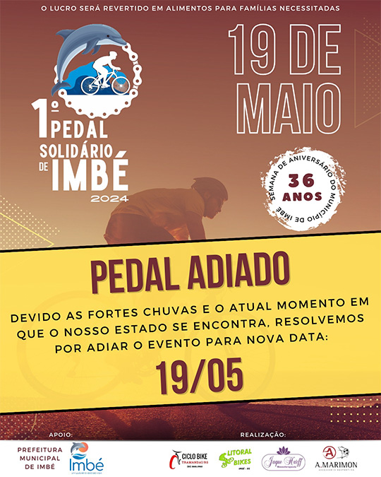 1° Pedal Solidário de Imbé foi adiado para o dia 19 de maio de 2024.